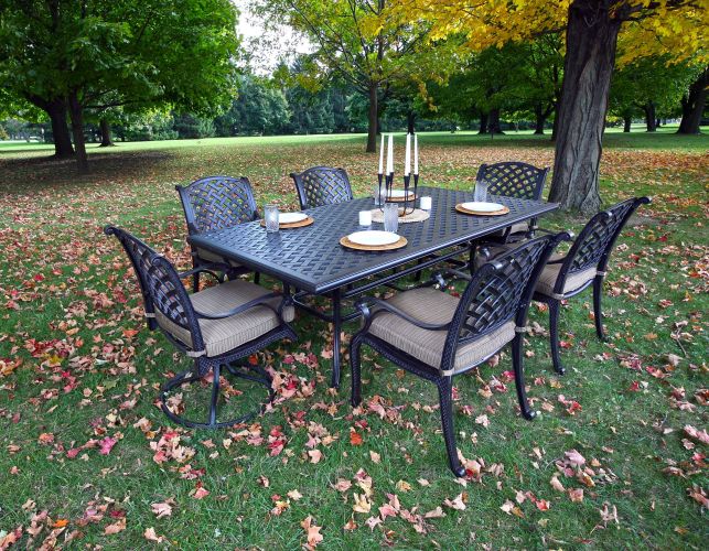 Rectangular 7 Piece 85.83" Long Aluminum Dining Set with Cushions Rectangular 7 Piece 85.83" Long Aluminum Dining Set with Cushions