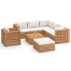 8 Piece Patio Lounge Set with Cream Cushion Solid Teak Wood
