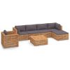 7 Piece Patio Lounge Set with Dark Gray Cushion Solid Teak Wood
