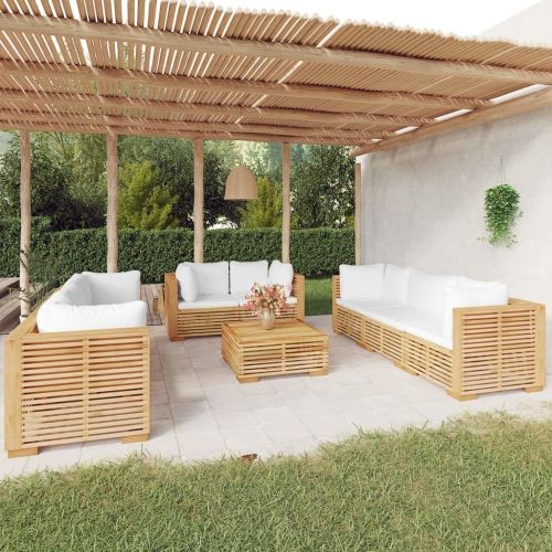 9 Piece Patio Lounge Set with Cushions Solid Wood Teak