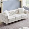 Beige, 2+3 Seat Sofa Set, Velvet Crystal Buckle Upholstery Sofa, Crystal Feet, Removable Cushion, Four Plush Pillow