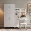 Makeup Vanity Table and Large Armoire Wardrobe Set, Dressing Table with LED Mirror and Power Outlets and 5 Drawers, 4 Door Bedroom Closet, White