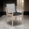 Tye 25 Inch Patio DIning Chair, Light Eucalyptus Wood, Dark Gray Rope Seat