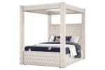 Monica luxurious Four-Poster King 5 Pc Vanity Bedroom Set Made with Wood in Cream