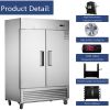 54"W Commercial Freezer 2 Section 2 Solid Door Stainless Steel Reach-in Freezer 42.2 Cu.ft. Upright Fan Cooling Freezer for Restaurant, Bar, Shop