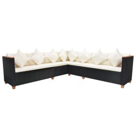 vidaXL 5 Piece Patio Lounge Set with Cushions Poly Rattan Black (Option: as picture)