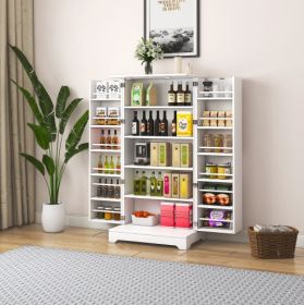 Kitchen Storage Cabinet With Adjustable Shelves, Racks And Doors, Freestanding Kitchen Hutch Cupboard, Buffet Sideboard For Living Room Or Dining (Color: White)
