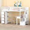 Twin size Loft Bed with Storage Drawers ,Desk and Stairs, Wooden Loft Bed with Shelves