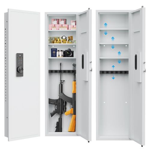 53Passwod Touch Panel In-Wall Safe,Hidden Wall Gun Safe For Rifles With Adjustable Shelves,Assembled Storage Multifunctional Wall Safe For Firear