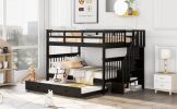 Stairway Full-Over-Full Bunk Bed with Twin size Trundle;  Storage and Guard Rail for Bedroom;  Dorm