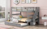Stairway Full-Over-Full Bunk Bed with Twin size Trundle;  Storage and Guard Rail for Bedroom;  Dorm