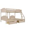 Full Over Twin & Twin Bunk Bed;  Velvet Triple Bunk Bed with Drawers and Guardrails