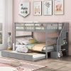 Stairway Full-Over-Full Bunk Bed with Twin size Trundle;  Storage and Guard Rail for Bedroom;  Dorm