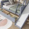Twin over Full Bunk Bed with 2 Drawers,Slide,Shelves,Ladder,Rubber Wood Bunk Bed with Slide,Drawers,Grey