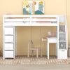 Twin size Loft Bed with Storage Drawers ,Desk and Stairs, Wooden Loft Bed with Shelves