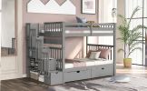 Full Over Full Bunk Bed with Shelves and 6 Storage Drawers