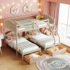 Full Over Twin & Twin Bunk Bed;  Velvet Triple Bunk Bed with Drawers and Guardrails
